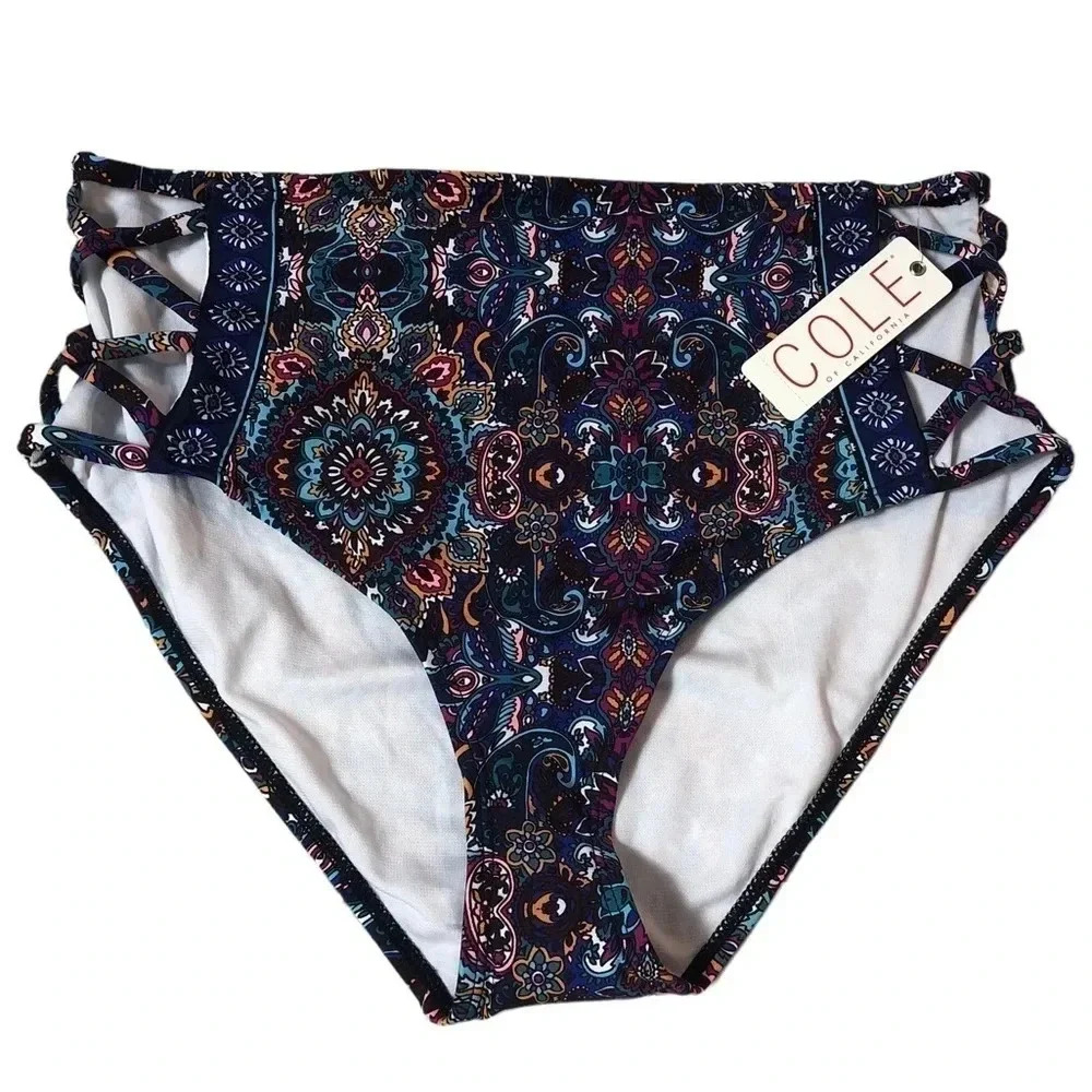 Cole of California- Bikini Bottom with Cutout Sides- Paisley Print
